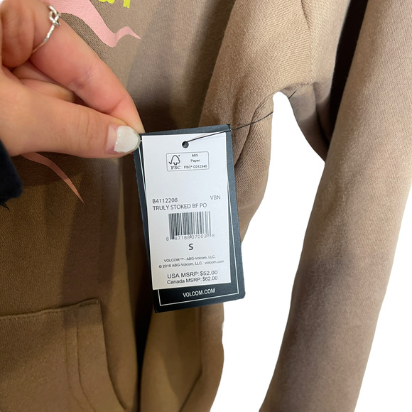 NWT Volcom Truly Stoked BF Pullover Women's Stone Brown Sweatshirt S - Picture 5 of 8